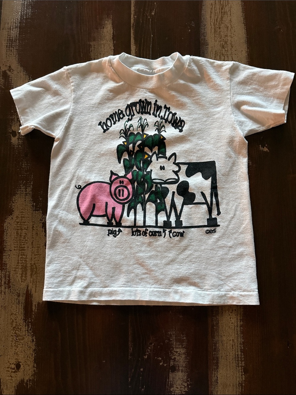 Kids White Graphic Farm T‑Shirt with Pig, Corn and a Cow